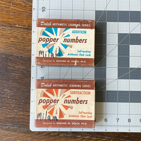 Pair, vintage Dolch popper numbers Arithmetic Learning Series, flashcards, c1958 - Picture 2 of 11